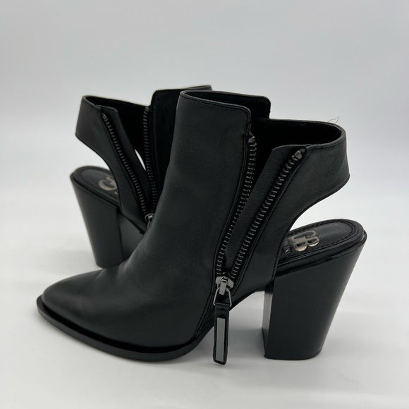 Giani Bini Black Leather Ankle Booties Heels Women’s Size 6 Cutout Zip Chic - Picture 7 of 16